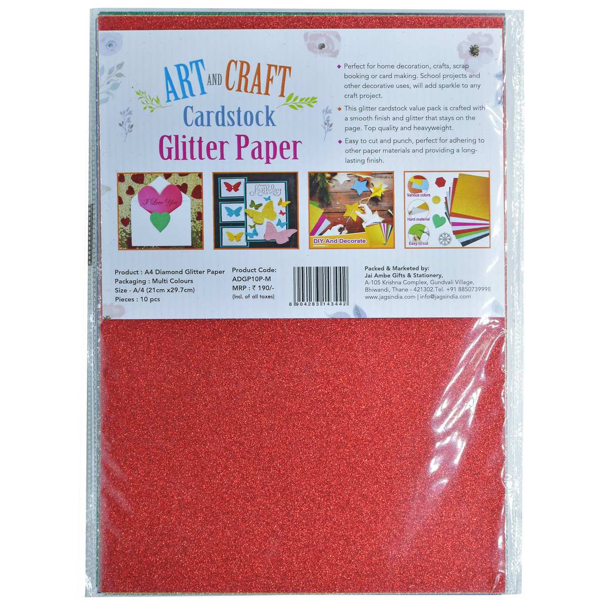 Gift To Love | A4 Diamond Glitter Paper | Color : Multi Colour | Pcs : 10 Pcs | Code : ADGP10P-M
