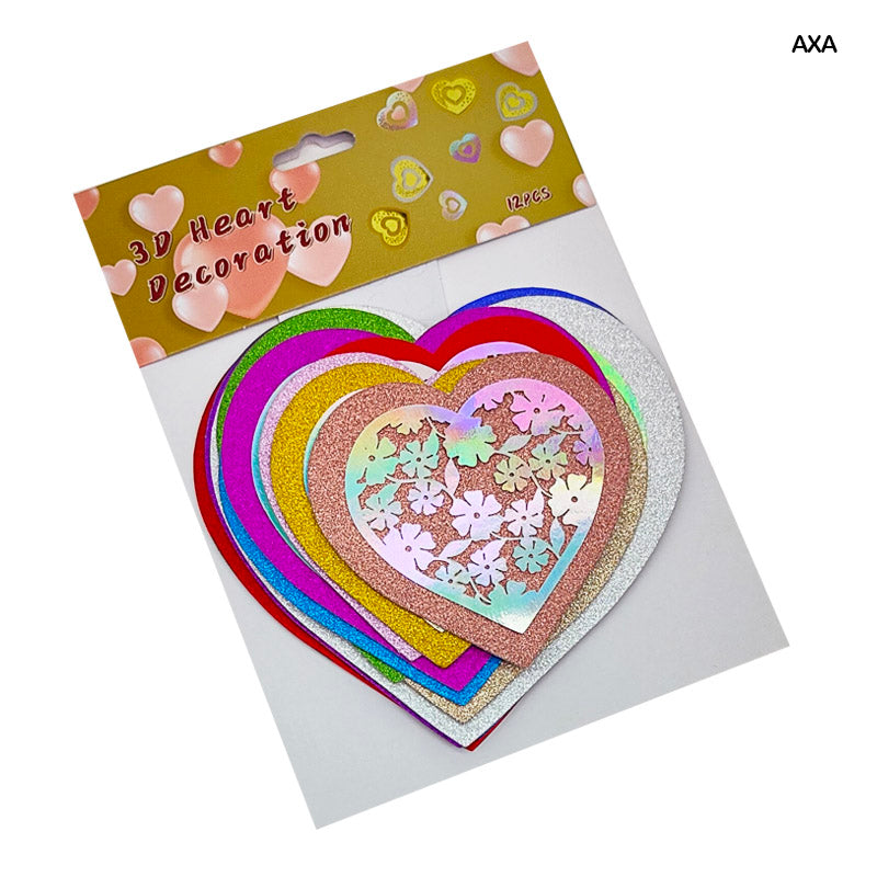 Gift To Love | 3D Heart Decoration Glitter Sticker | Pcs : 12 Pcs | Code : AXA