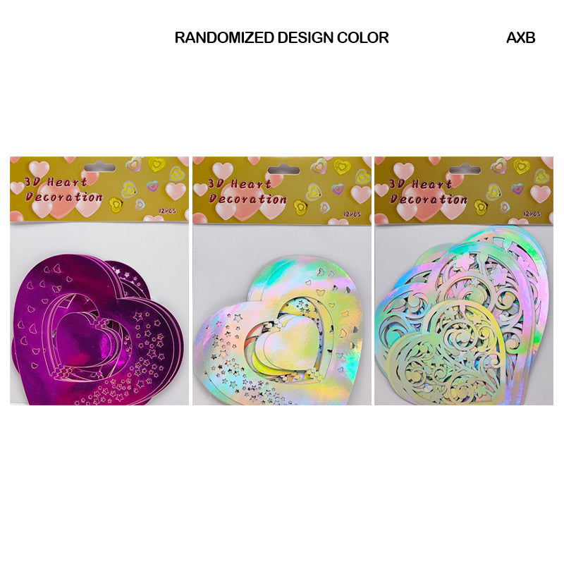 Gift To Love | 3D Heart Decoration Metallic Sticker | Pcs : 12 Heart | Code : AXB