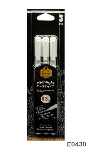 Gift To Love | Highlights Pen | Color : White | Size : 0.8 Mm | Pcs : 3 Pcs | Code : E0430