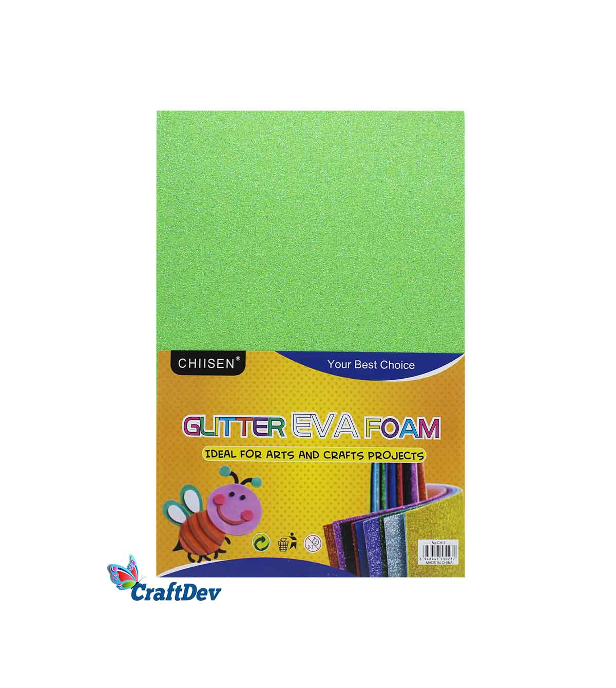 Gift To Love | Glitter Foam Sheet | Color : Neon Green | Size : A4 | Pcs : 10 Pcs | Code : G1NG