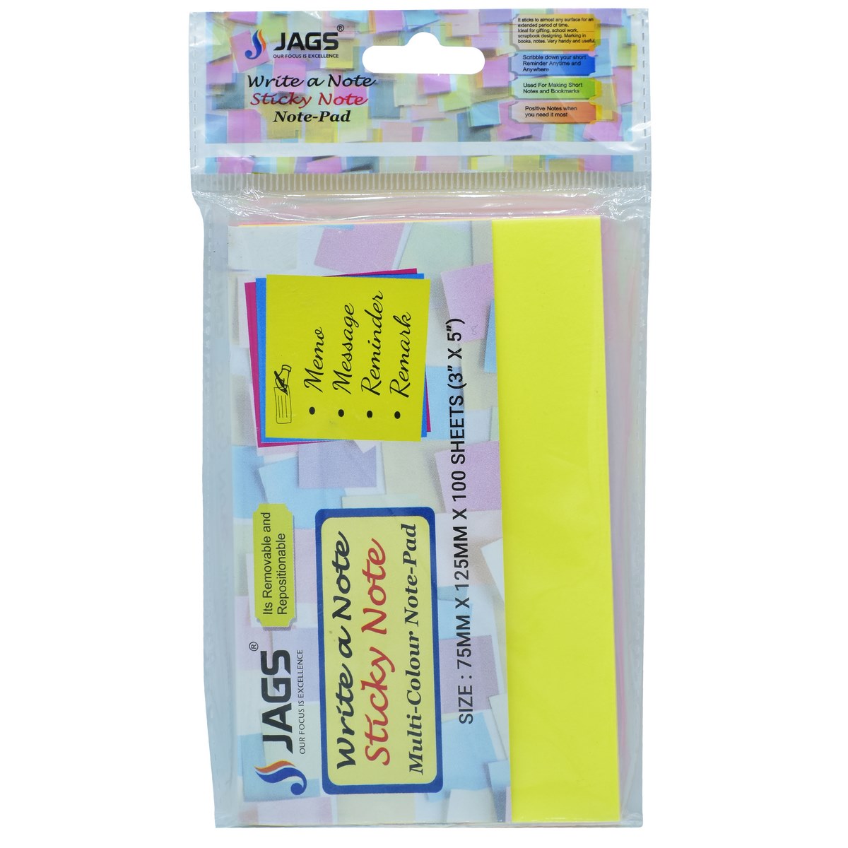 Gift To Love | Sticky Note Pad Neon Multi Colour | Pcs : 100 Sheets | Code : JAGS-503M