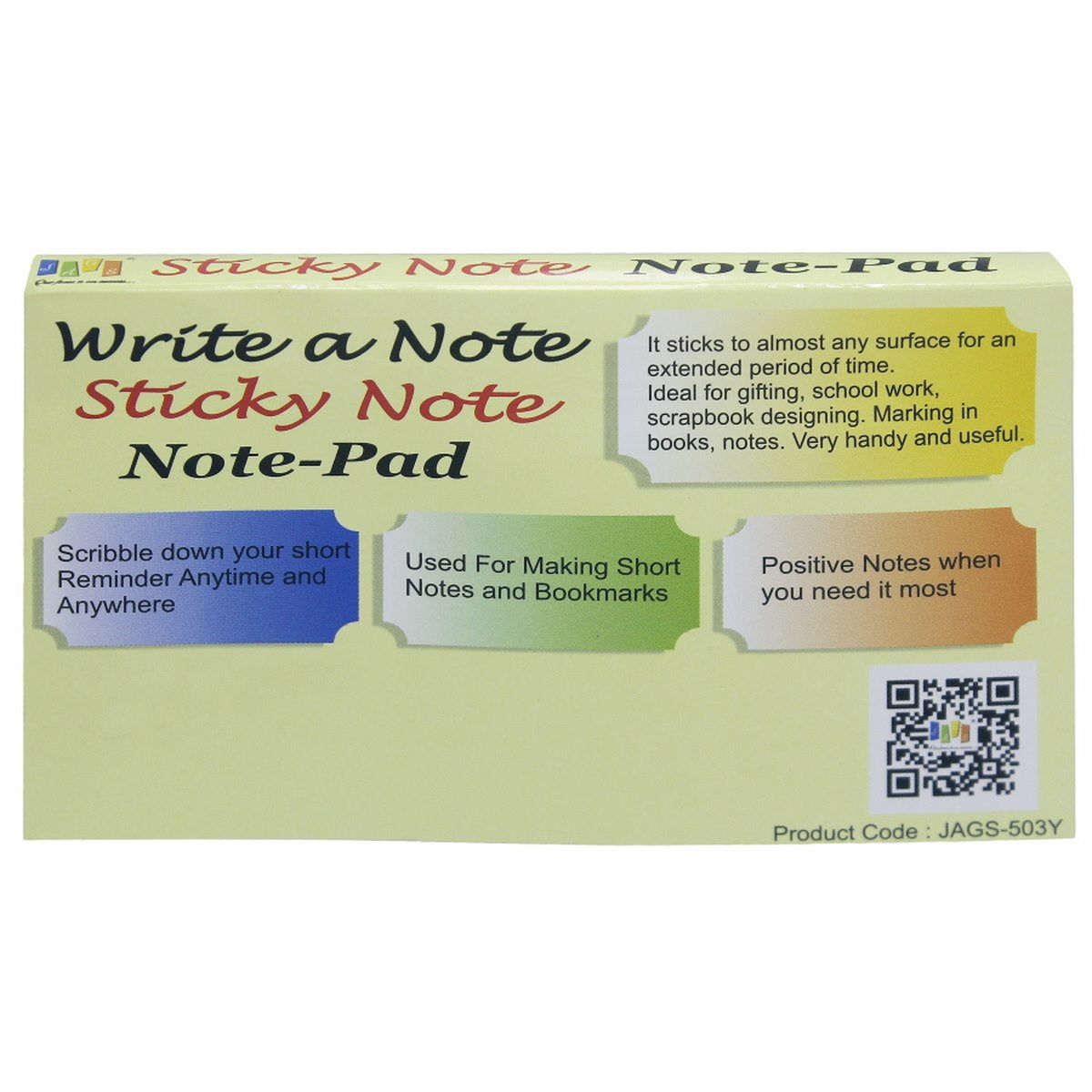 Gift To Love | Sticky Note Pad | Color : Yellow | Size : 76 X 125 Mm | Pcs : 100 Sheets | Code : JAGS-503Y