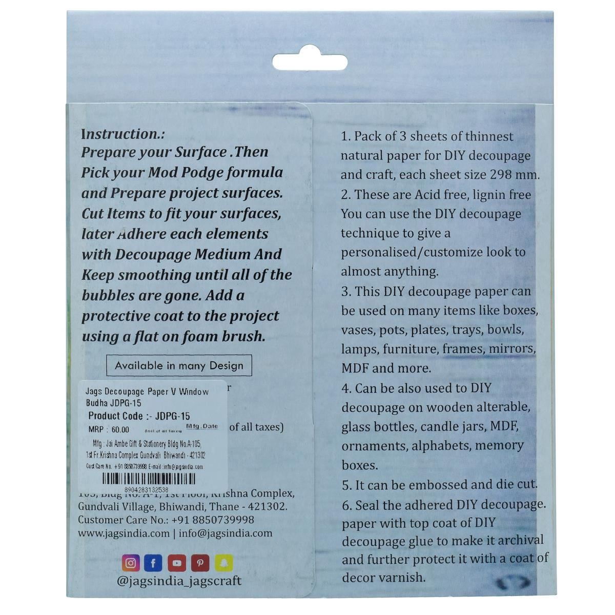 Gift To Love | Decoupage Paper Window Buddha | Code : JDPG-15