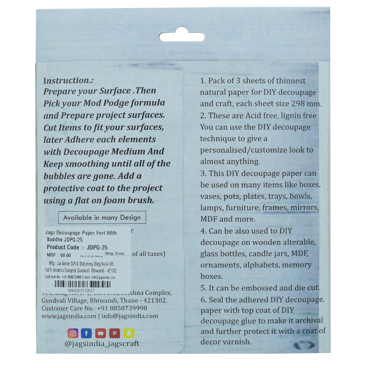 Gift To Love | Decoupage Paper Fort With Buddha | Code : JDPG-25