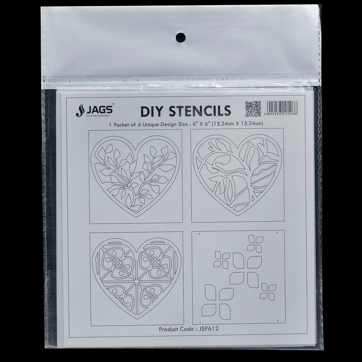 Gift To Love | Stencil Plastic | Size : 6 X 6 | Pcs : 4 Pcs Set | Code : JSP612