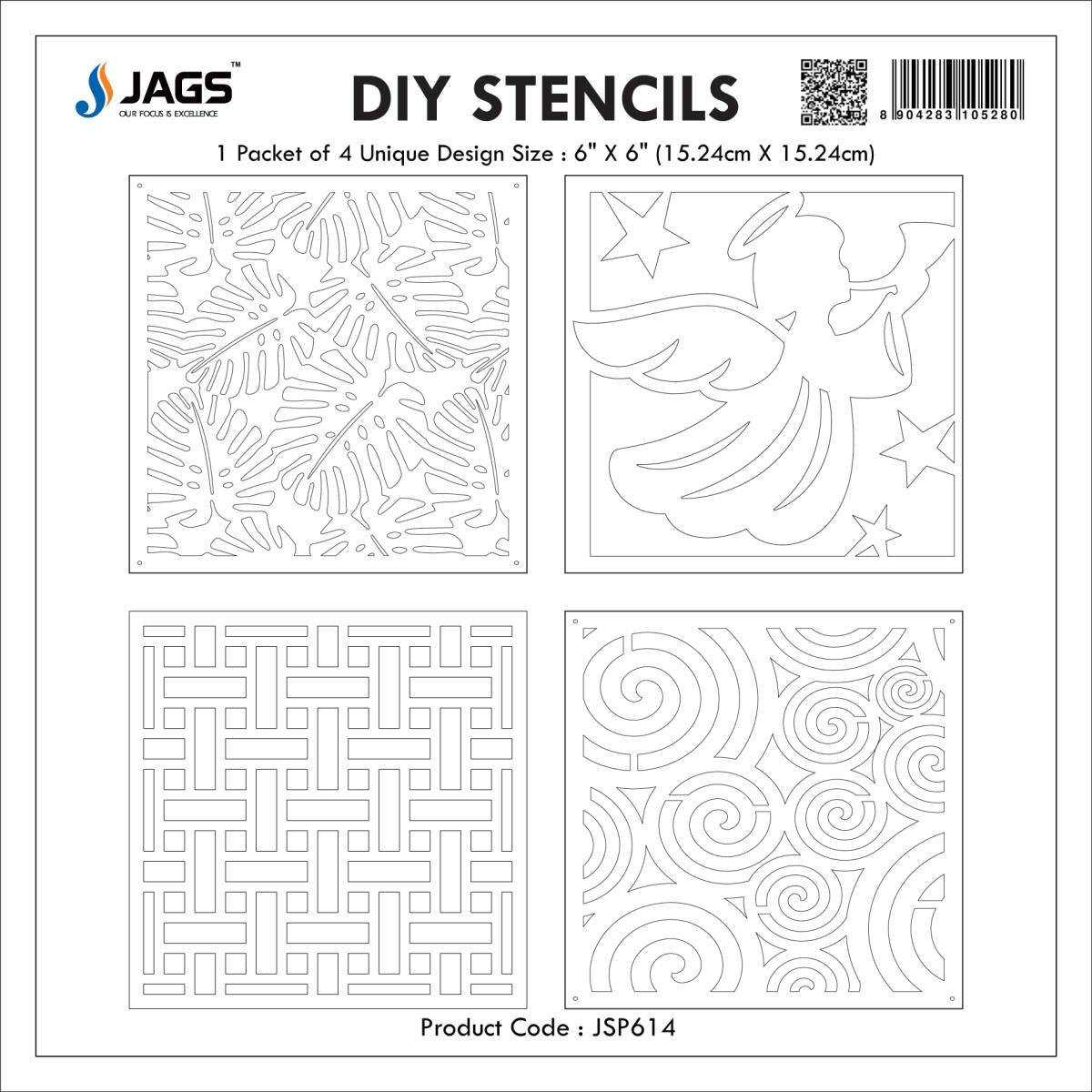 Gift To Love | Stencil Plastic | Size : 6 X 6 | Pcs : 4 Pcs Set | Code : JSP614
