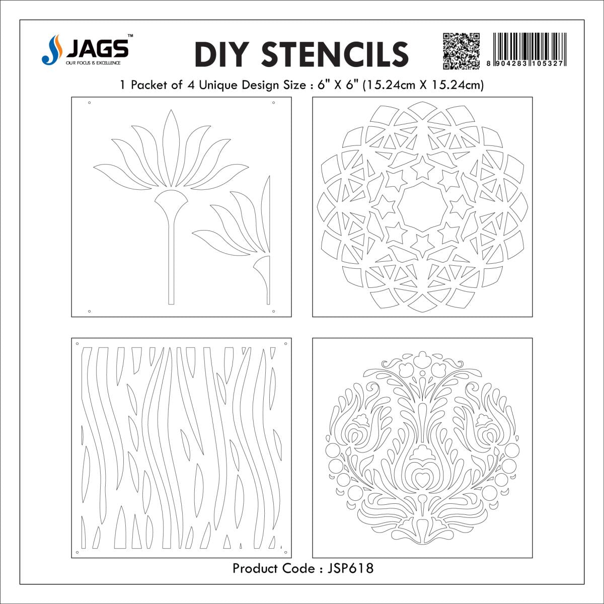 Gift To Love | Stencil Plastic | Size : 6 X 6 | Pcs : 4 Pcs Set | Code : JSP618