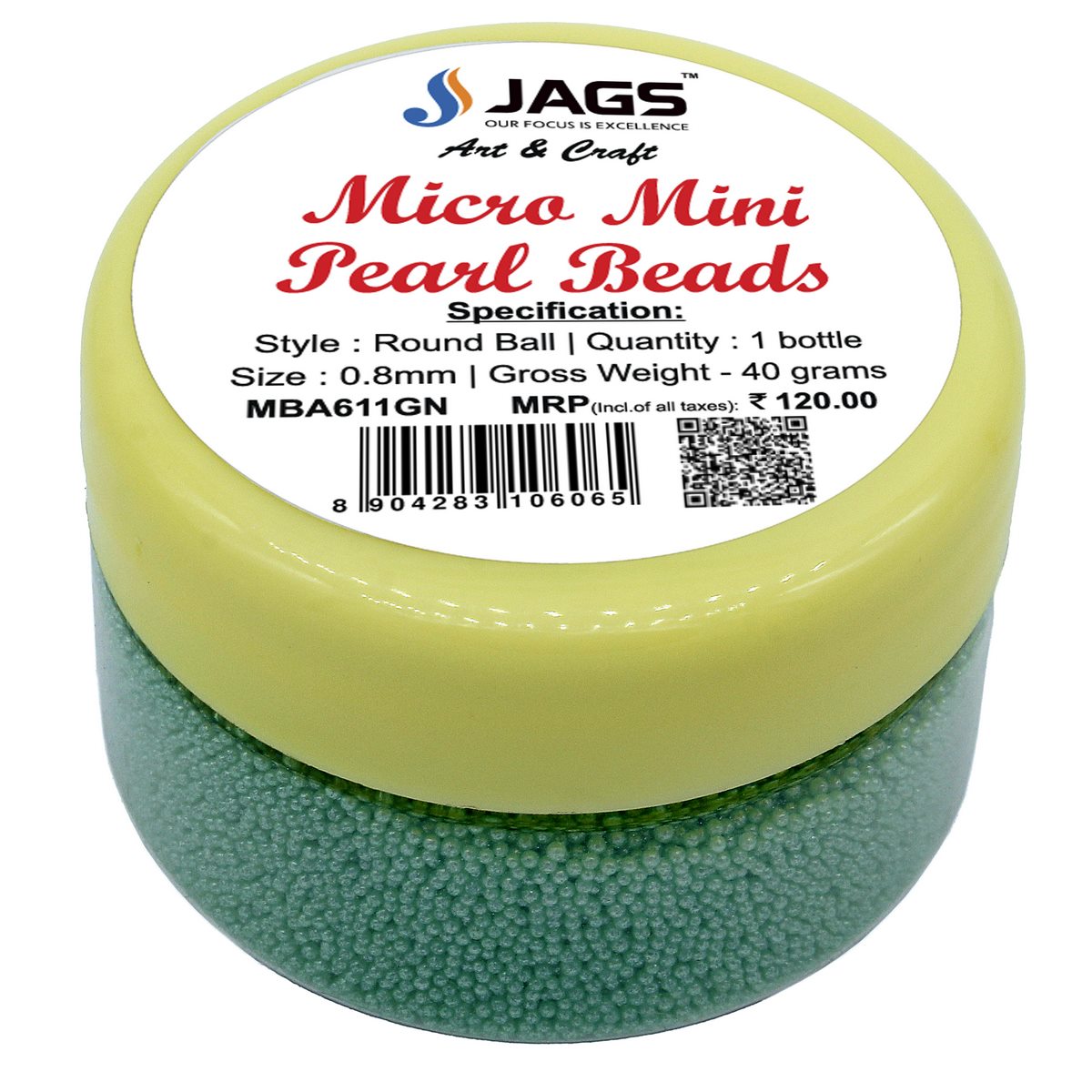 Gift To Love | Micro Mini Pearl Beads | Color : Green | Pcs : 45 Gm | Code : MBA611GN