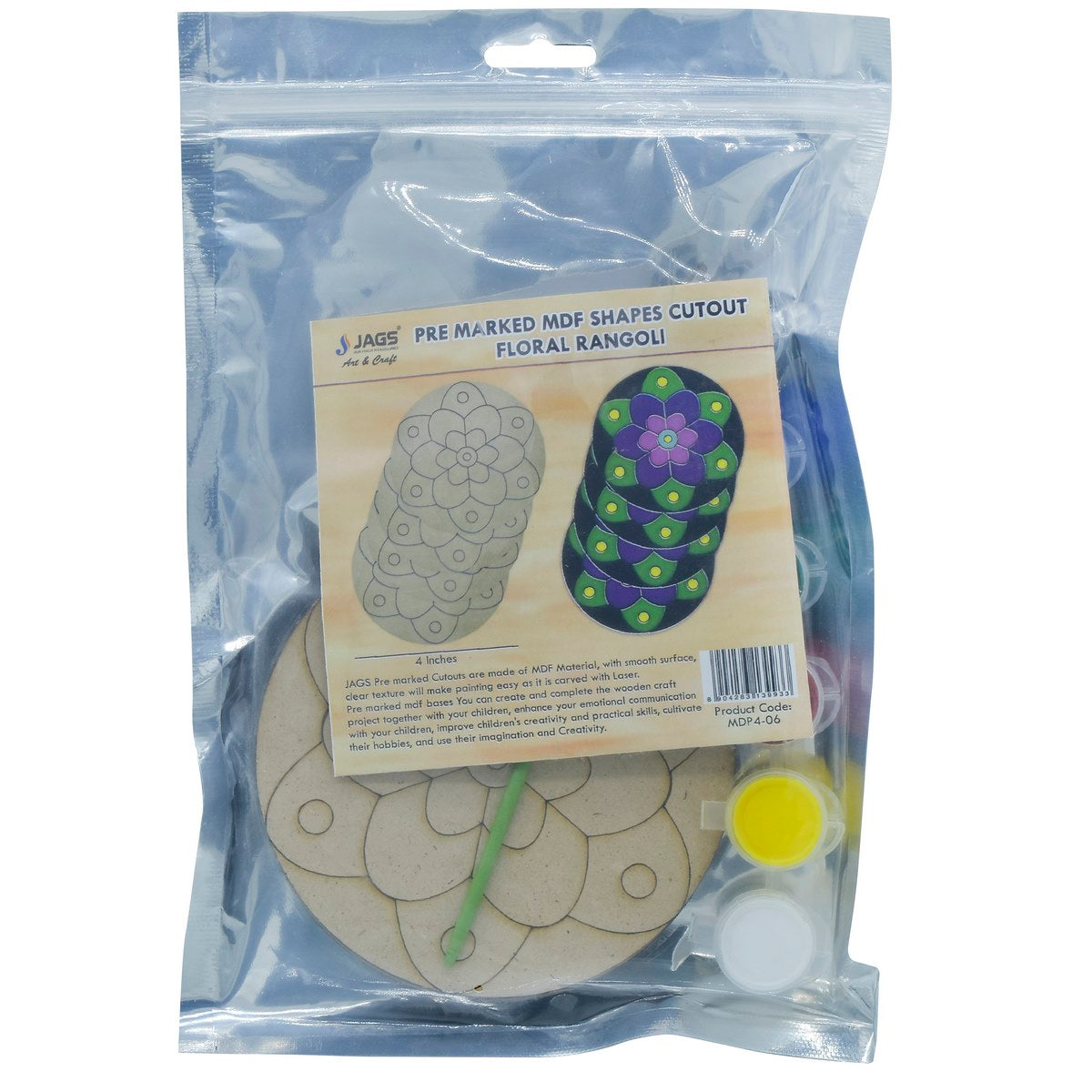 Gift To Love | Mdf Diy Painting Kit Round Rangoli | Size : 4 Inch | Pcs : 4 Pcs | Code : MDP4-06