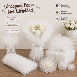 Gift To Love | Wrapping Paper Net Wrinkled With Border | Color : White | Size : 28 Cm X 375 Cm | Code : MG2516A
