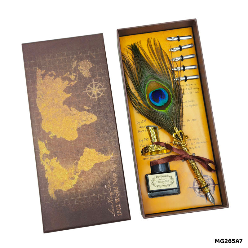 Gift To Love | Peacock Feather Fountain Pen Box Set | Color : Gold | Code : MG265A7