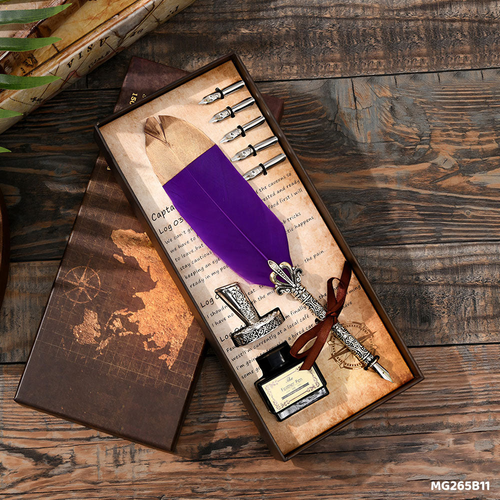 Gift To Love | Feather Ink Pen Box Set | Color : Silver | Code : MG265B11