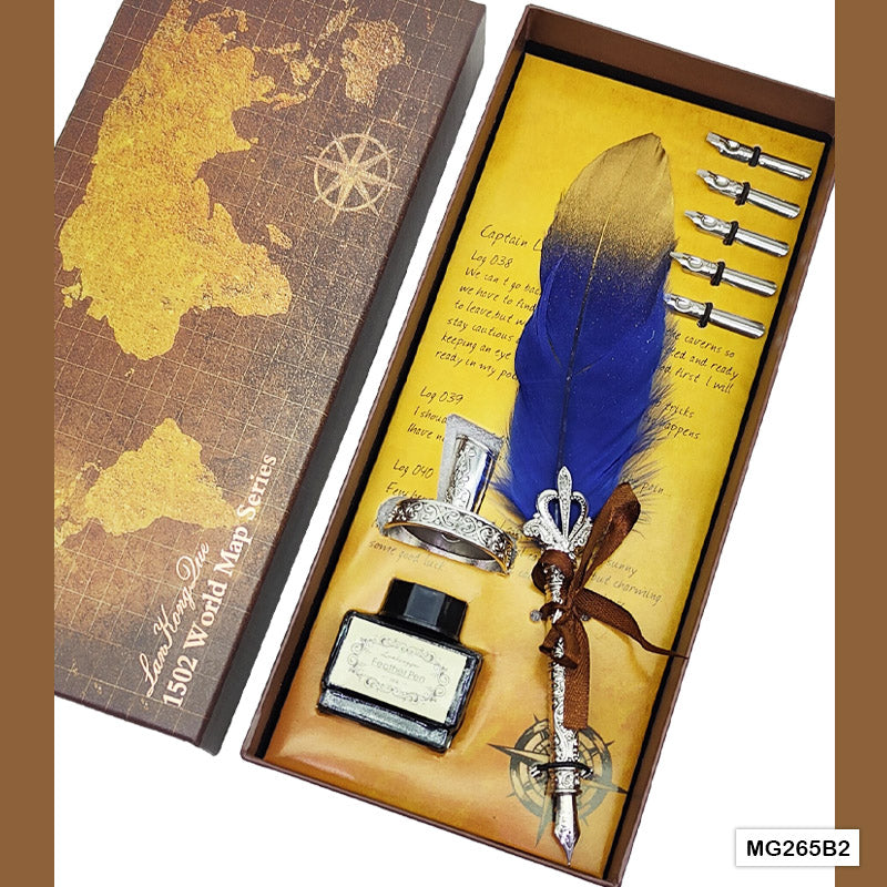 Gift To Love | Feather Ink Pen Box Set | Color : Silver | Code : MG265B2