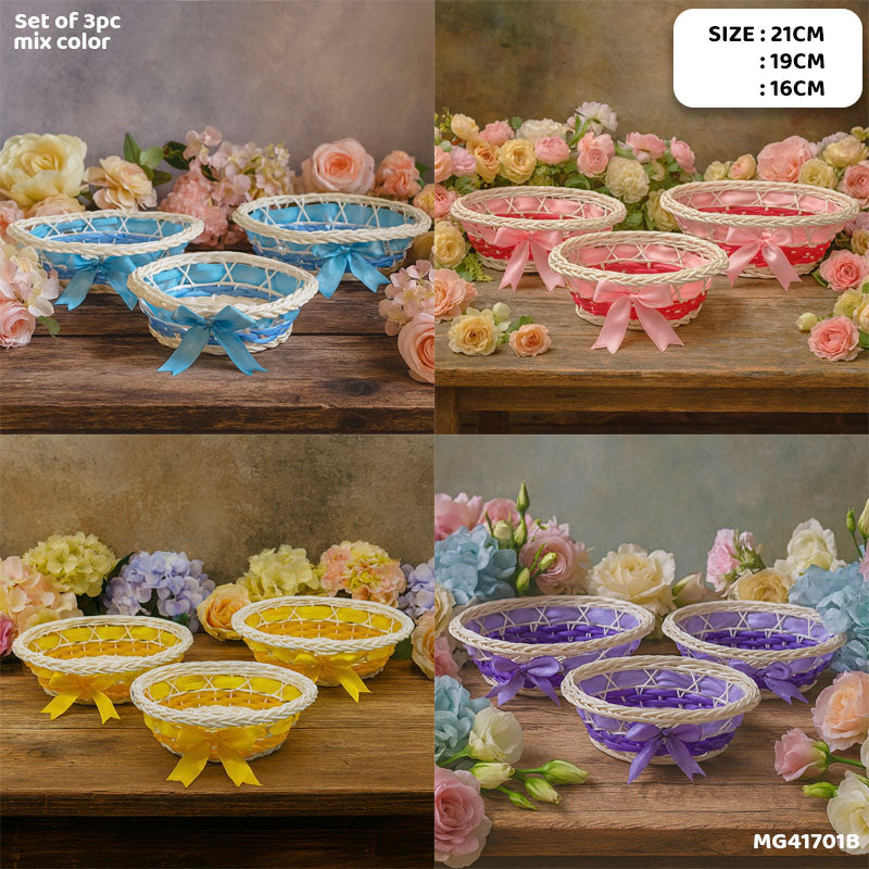 Gift To Love | Wicker Decoration Basket | Size : Round | Pcs : Set Of 3 Pc | Code : MG41701B