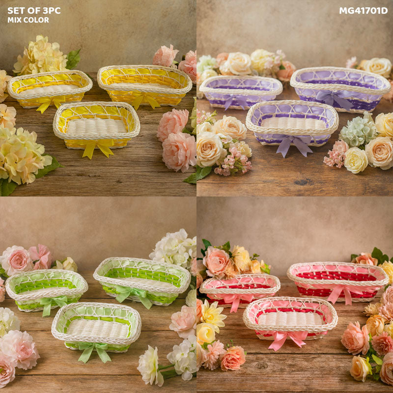 Gift To Love | Wicker Decoration Basket | Size : Rectangle | Pcs : Set Of 3 Pc | Code : MG41701D