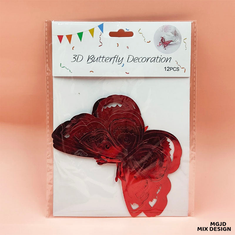 Gift To Love | 3D Butterfly Metallic Glitter Sticker | Pcs : 12 Pcs | Code : MGJD