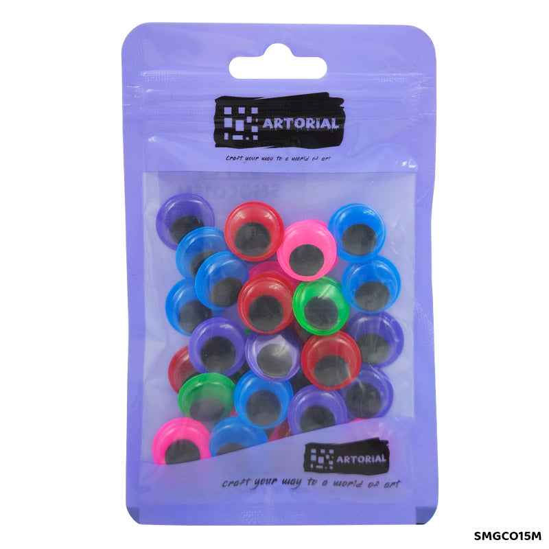 Gift To Love | Googly Eye Colored | Color : Multi | Size : 15 Mm | Pcs : 30 Pcs | Code : SMGCO15M