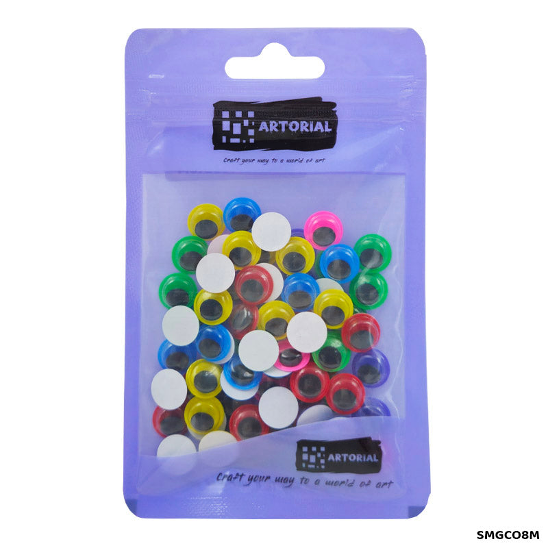 Gift To Love | Googly Eye Colored Sticker | Color : Multi | Size : 8 Mm | Pcs : 100 Pcs | Code : SMGCO8M
