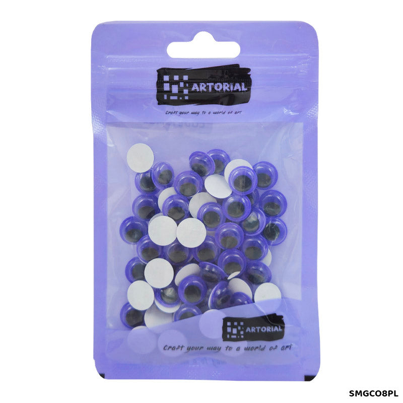 Gift To Love | Googly Eye Colored Sticker | Color : Purple | Size : 8 Mm | Pcs : 100 Pcs | Code : SMGCO8PL