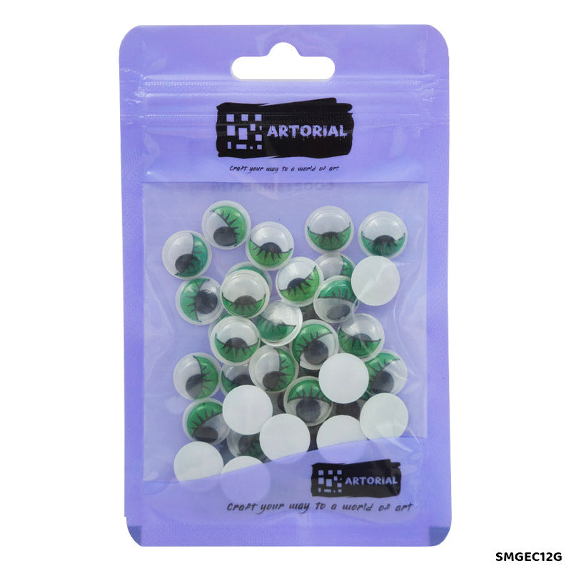 Gift To Love | Googly Eye With Eyelash | Color : Green | Size : 12 Mm | Pcs : 40 Pcs | Code : SMGEC12G