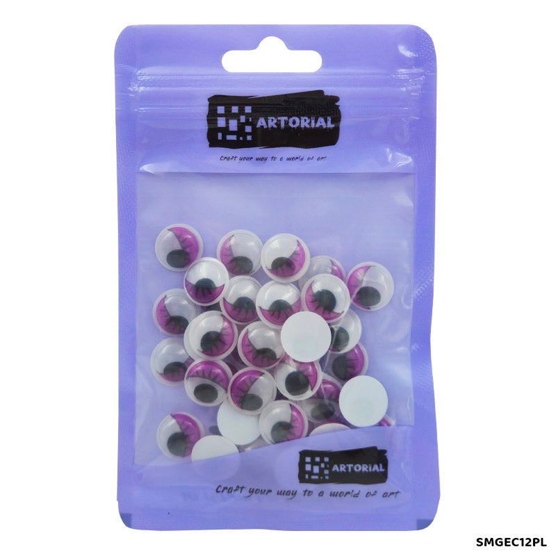 Gift To Love | Googly Eye With Eyelash | Color : Purple | Size : 12 Mm | Pcs : 40 Pcs | Code : SMGEC12PL