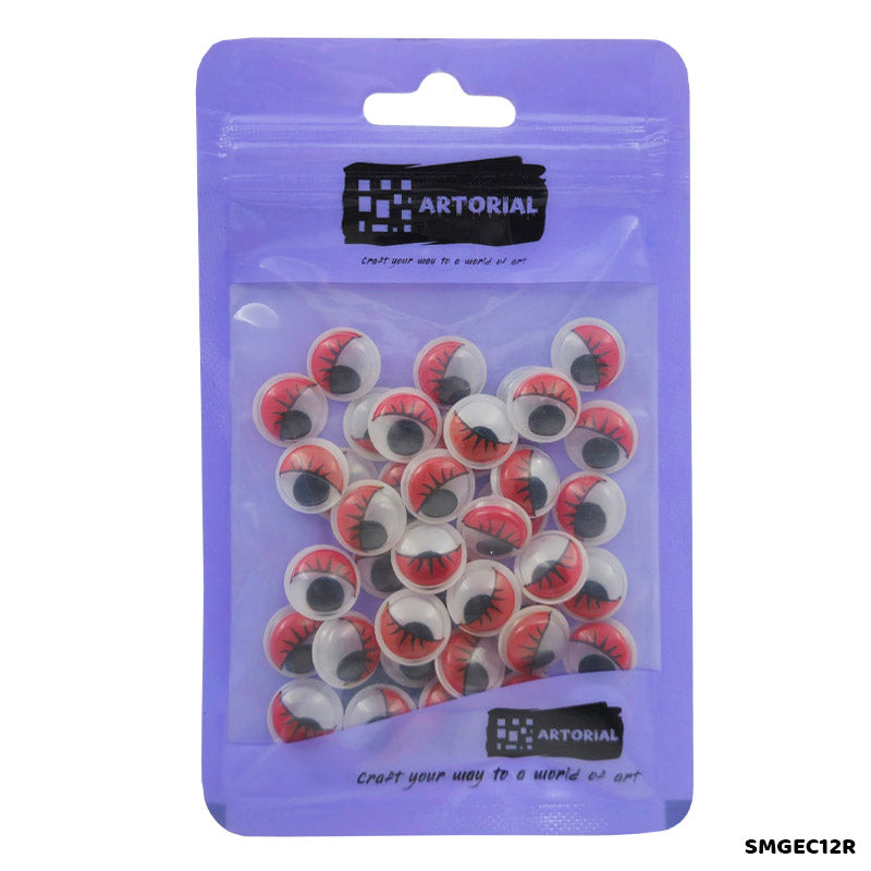Gift To Love | Googly Eye With Eyelash | Color : Red | Size : 12 Mm | Pcs : 40 Pcs | Code : SMGEC12R