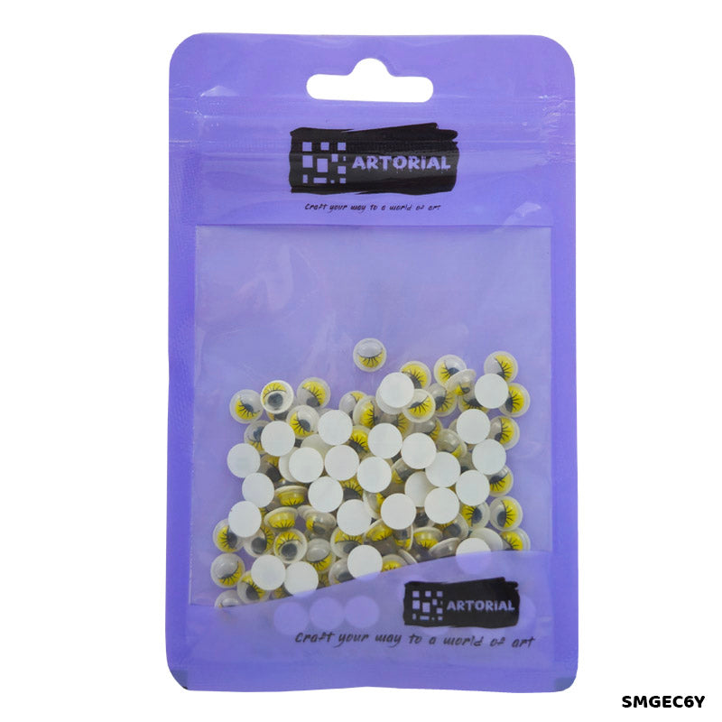 Gift To Love | Googly Eye With Eyelash | Color : Yellow | Size : 6 Mm | Pcs : 125 Pcs | Code : SMGEC6Y