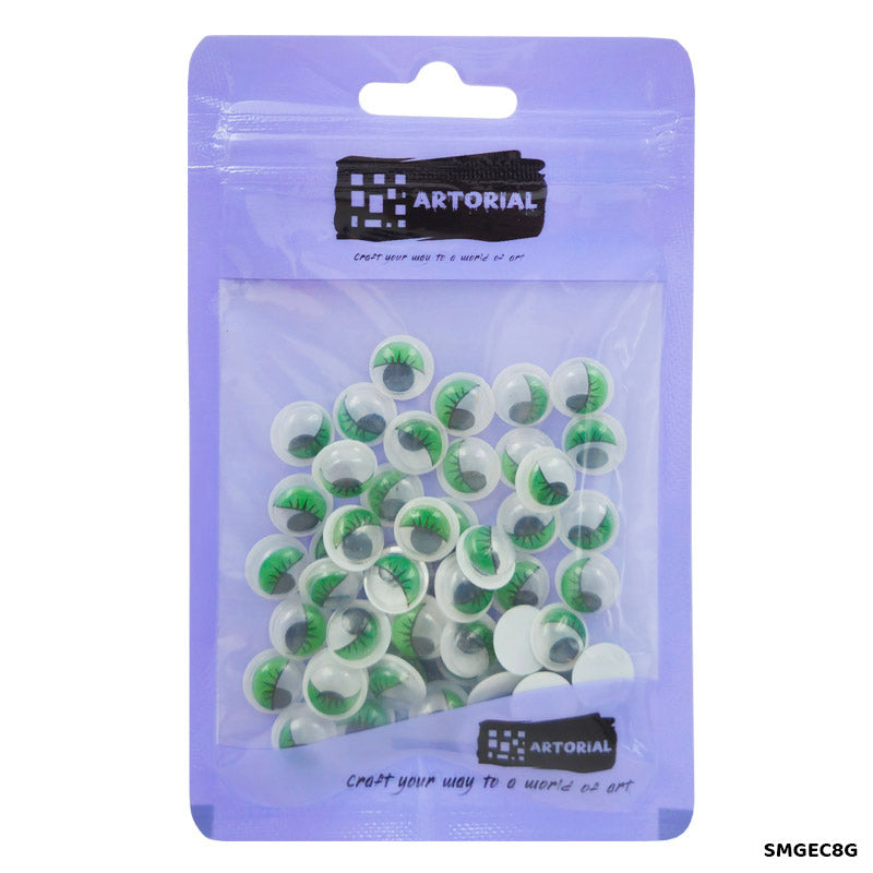 Gift To Love | Googly Eye With Eyelash | Color : Green | Size : 8 Mm | Pcs : 70 Pcs | Code : SMGEC8G