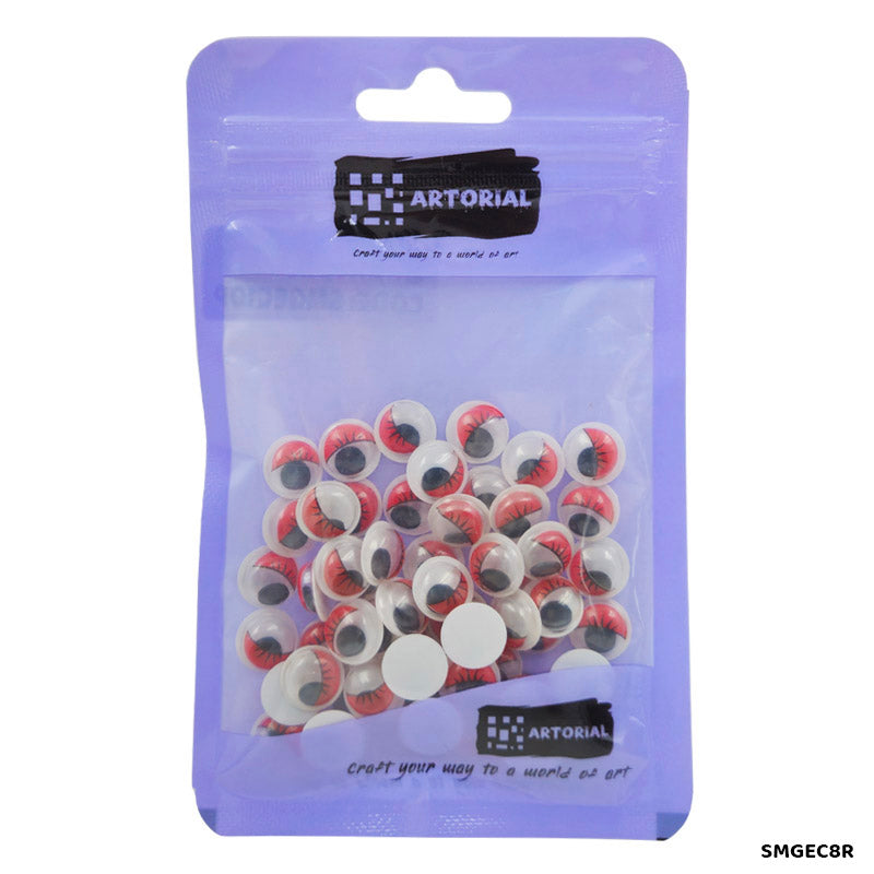 Gift To Love | Googly Eye With Eyelash | Color : Red | Size : 8 Mm | Pcs : 70 Pcs | Code : SMGEC8R