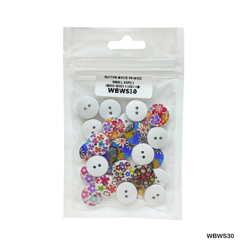 Gift To Love | Button White Printed | Size : 15 Mm | Pcs : 30 Pcs | Code : WBWS30