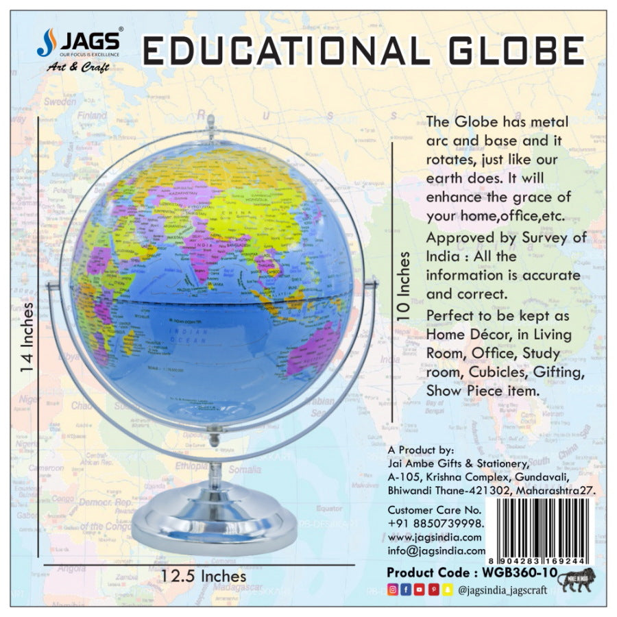 Gift To Love | World Globe | Color : Blue | Size : 10 Inch | Code : WGB360-10
