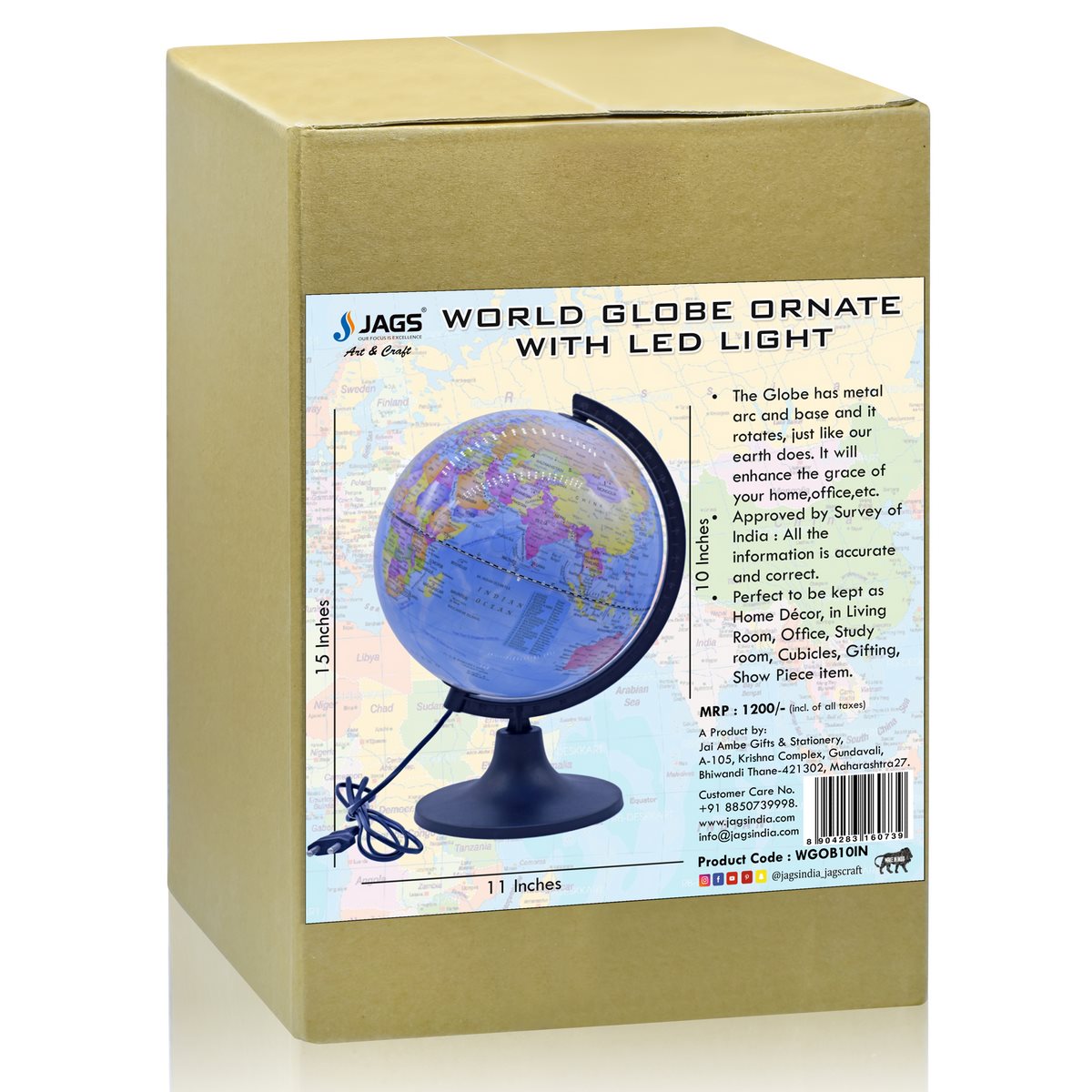 Gift To Love | World Globe Ornate | Color : Blue | Size : 10 Inch | Code : WGOB10IN