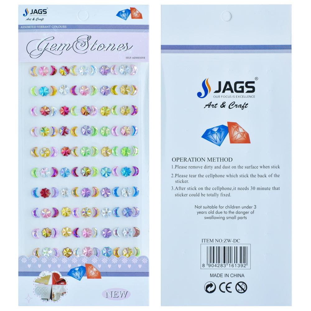 Gift To Love | Moon & Flower Gem Stones Sticker | Color : Multicolour | Code : ZW-DC