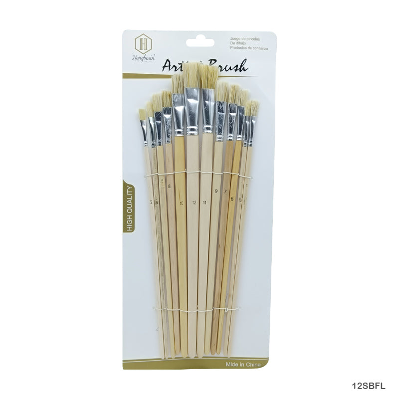 12Sbfl 12Pc Stencil Brush Flat Long Handle-Gift To Love-Art & Craft