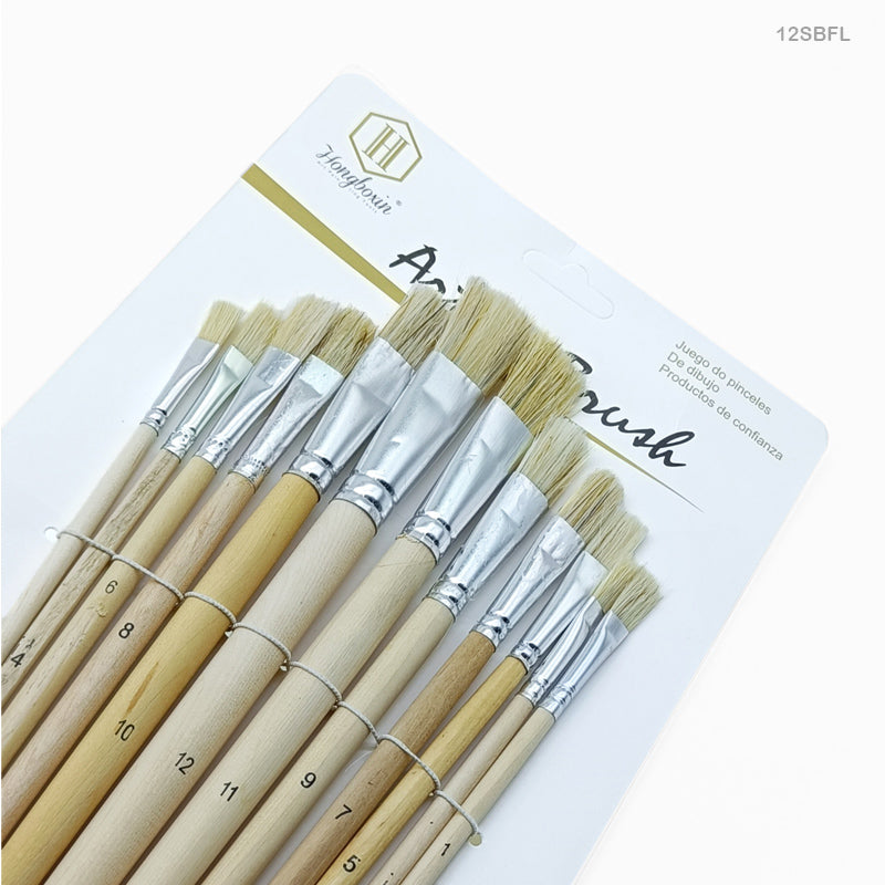 12Sbfl 12Pc Stencil Brush Flat Long Handle