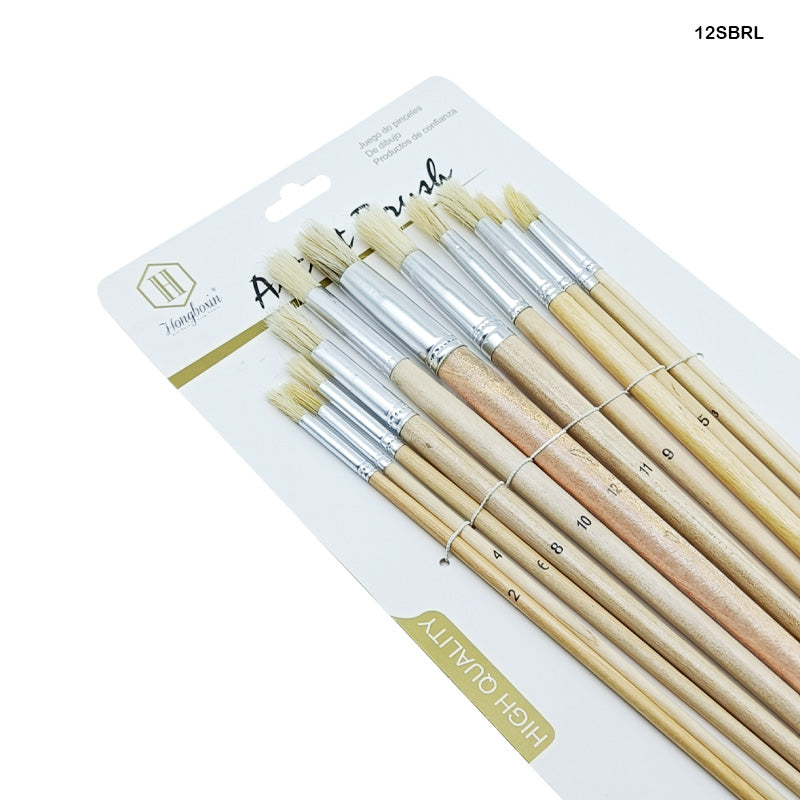 12Sbrl 12Pc Stencil Brush Round Long Handle