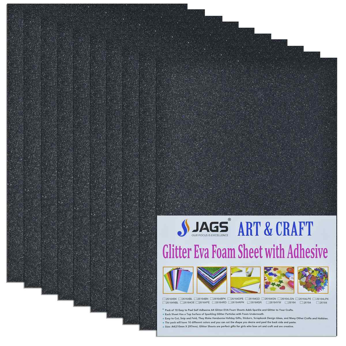 Gift To Love | A4 Glitter Foam Sheet With Sticker | Color : Black | Code : 26164BK