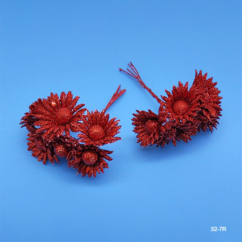 32-7R Glitter Flower 72Pcs Red-Gift To Love-Art & Craft