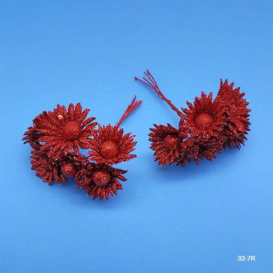 Gift To Love | Glitter Flower | Color : Red | Pcs : 72 Pcs | Code : 32-7R
