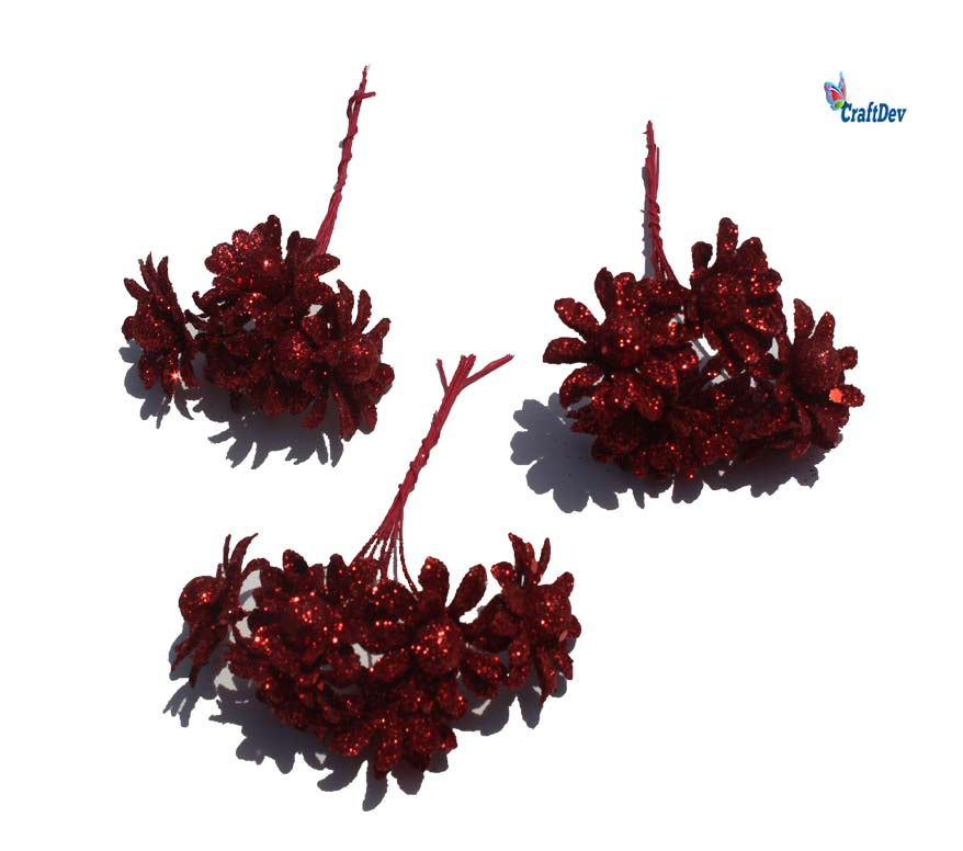 32-8R Glitter Flower 72Pcs Red-Gift To Love-Art & Craft