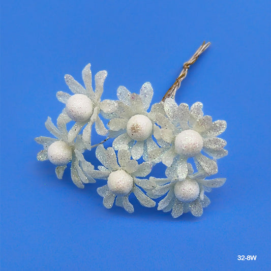 Gift To Love | Glitter Flower | Color : White | Pcs : 72 Pcs | Code : 32-8W