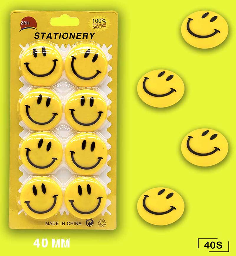 40MM SMILE MAGNET YELLOW 8PCS (40S) - GIFT TO LOVE