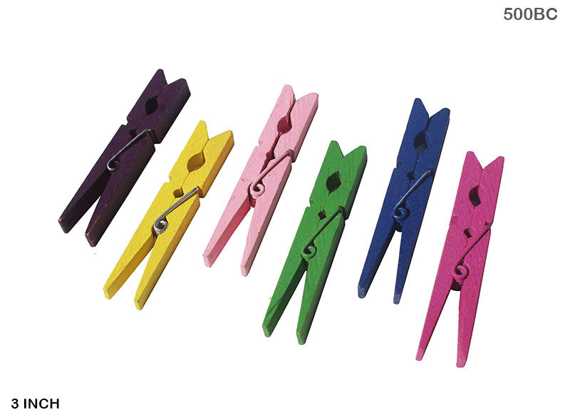 Clip Big Color 3" 100Pcs Wooden (500Bc)