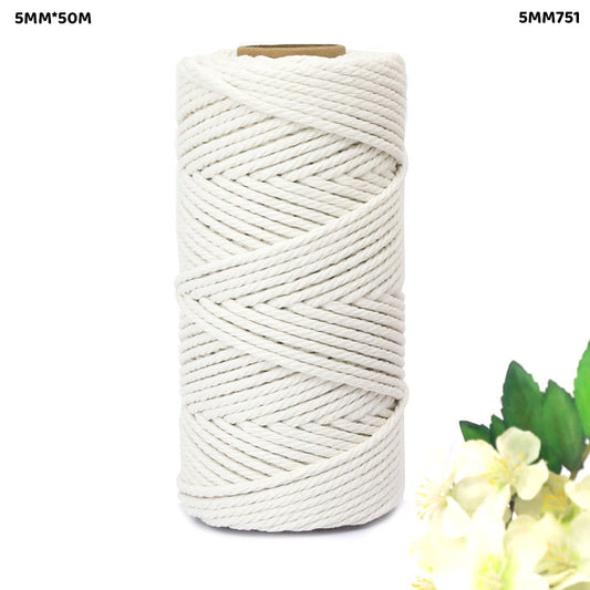 Gift To Love | Macrame Cotton Thread | Color : White | Size : 5 Mm X 50 M | Code : 5MM751