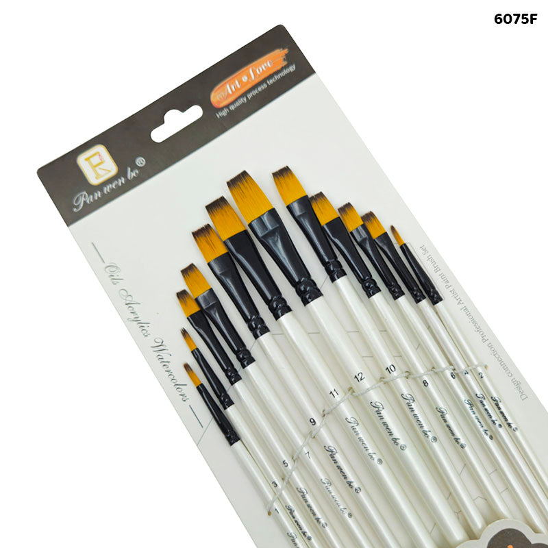 6075F 12Pc Paint Brush White Handle Flat