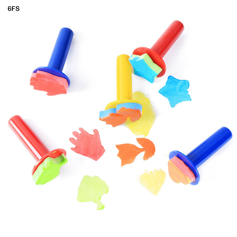 6 Pcs Foam Stamp With Long Plastic Handle