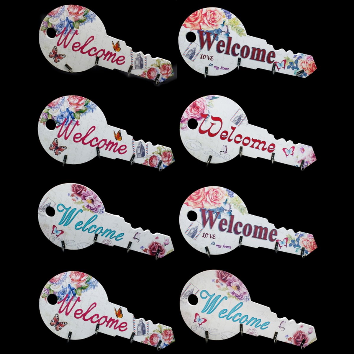 Gift To Love | Wooden Hook Printed Fancy Welcome Key | Size : Small | Code : 7755-5