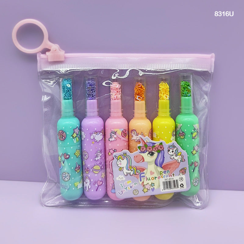 8316U Unicorn Highlighter Bottle Shape 6Pc-Gift To Love-Art & Craft