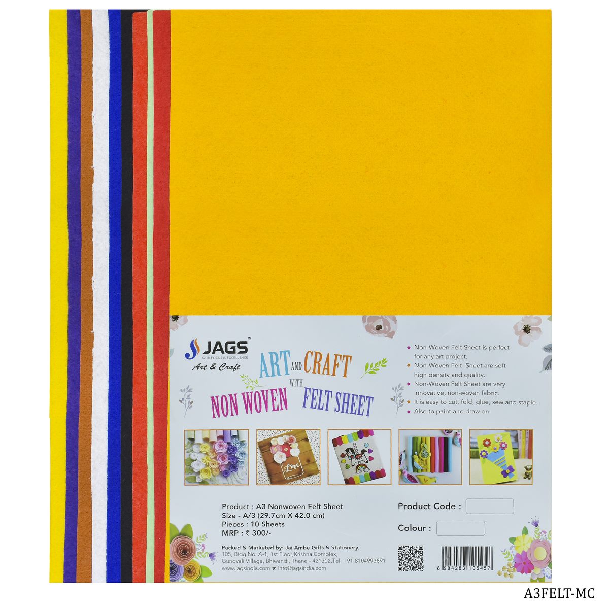 Gift To Love | Nonwoven Felt | Color : Multicolor | Size : A3 | Pcs : 10 Pcs | Code : A3FELT-MC